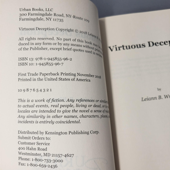 Virtuous Deception by Leiann B. Wrytes Urban Fiction Romance Novel Paperback - Picture 3 of 16